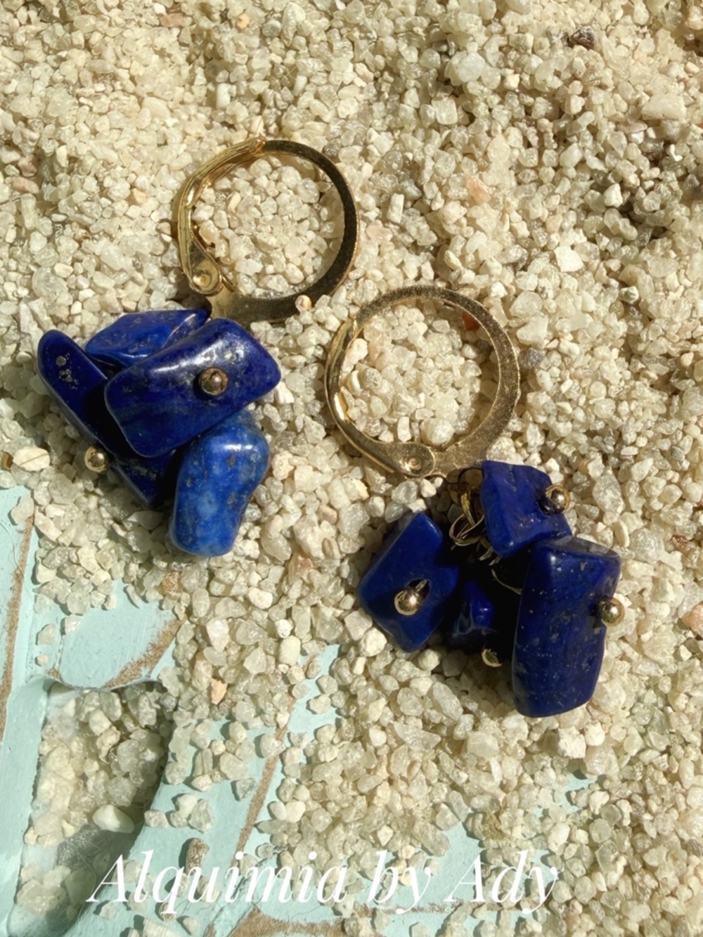 Alquimia Gold Hoop Earrings with Lapis Blue Stone Clusters